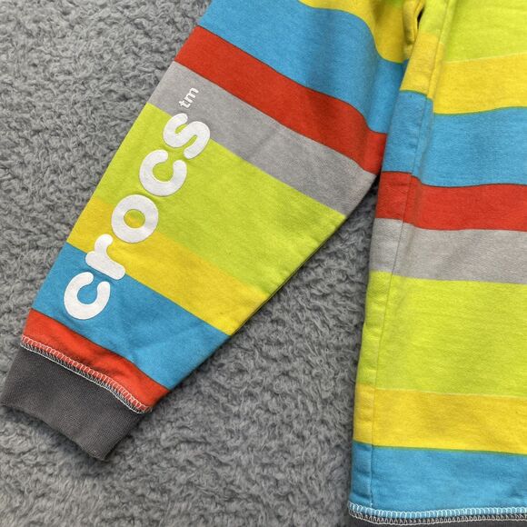 Crocs Full Zip Sweater Boys 10 Yellow Striped Blue Green Hoodie Sweatshirt - Picture 2 of 16
